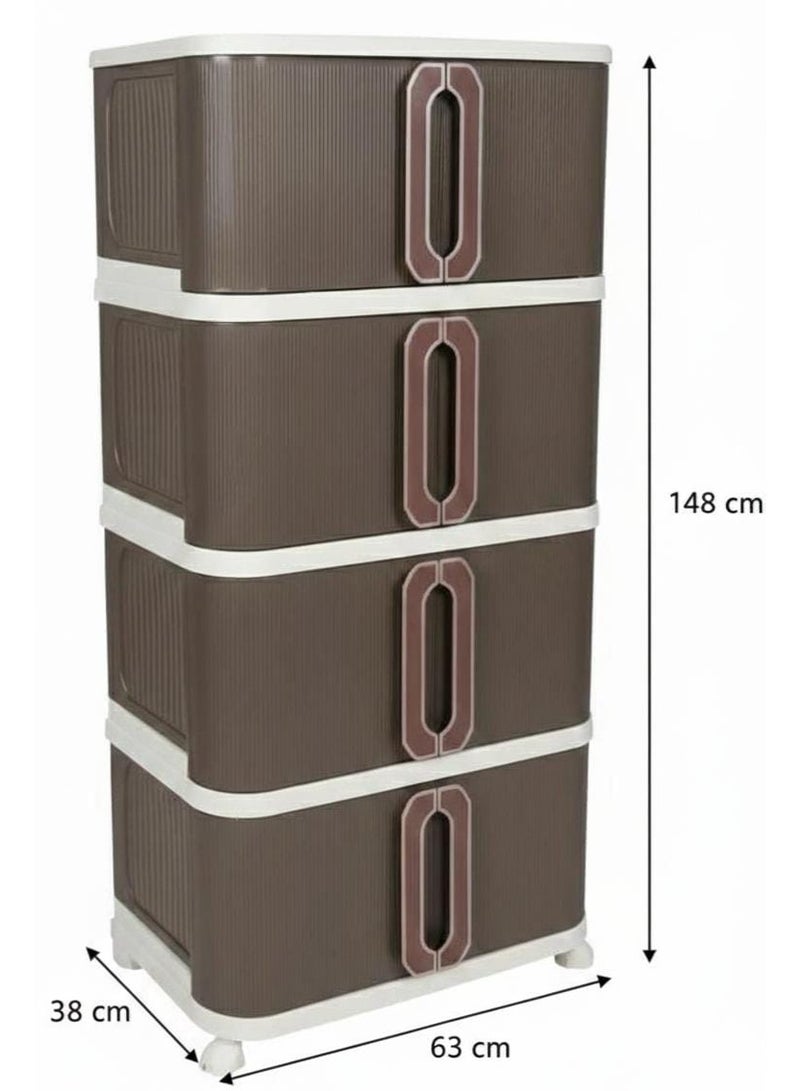 Spaceshoop 4 Tier Plastic Storage Cabinet with Wheels Modern Fluted Design Organizer with Transparent Drawers and Easy Pull Handles Brown and Cream White Large - Image 2
